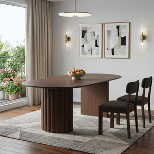 86 Inch Oval Walnut Dining Table with Double Pedestal Base for Elegant Gatherings