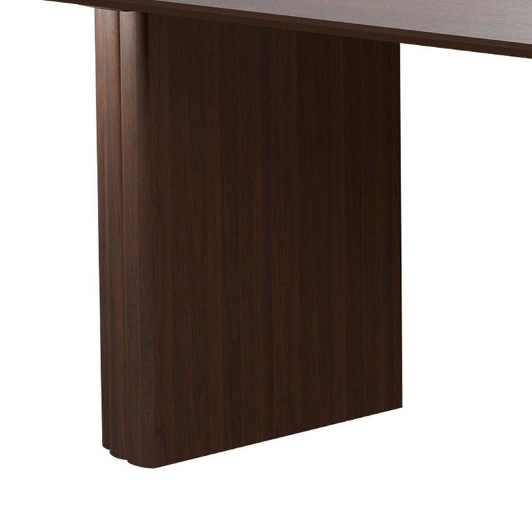 HomeRoots 86 Inch Oval Walnut Dining Table with Double Pedestal Base for Elegant Gatherings 720673