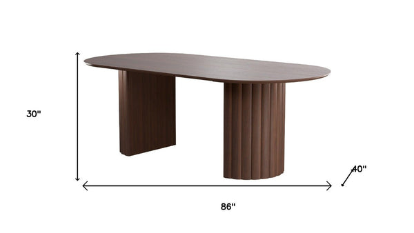 86 Inch Oval Walnut Dining Table with Double Pedestal Base for Elegant Gatherings