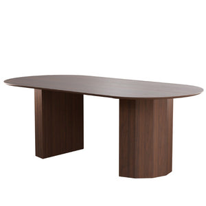 HomeRoots 86 Inch Oval Walnut Dining Table with Elegant Double Pedestal Base Seats Eight 720674