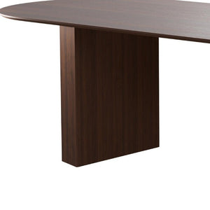 86 Inch Oval Walnut Dining Table with Elegant Double Pedestal Base Seats Eight