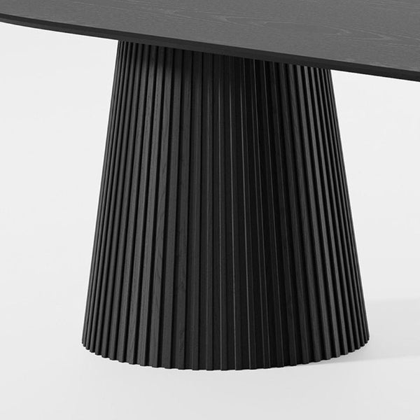 86 Inch Black Wood Oval Dining Table with Elegant Double Pedestal Base Seats Eight