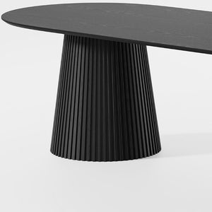 86 Inch Black Wood Oval Dining Table with Elegant Double Pedestal Base Seats Eight
