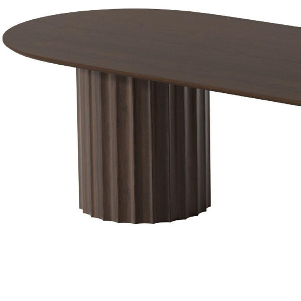 86 Inch Oval Walnut Dining Table with Dual Pedestal Base Seats Eight Elegantly