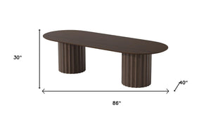 86 Inch Oval Walnut Dining Table with Dual Pedestal Base Seats Eight Elegantly