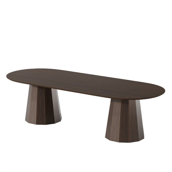 HomeRoots 86 Inch Oval Walnut Dining Table with Double Pedestal Base for Large Gatherings 720678