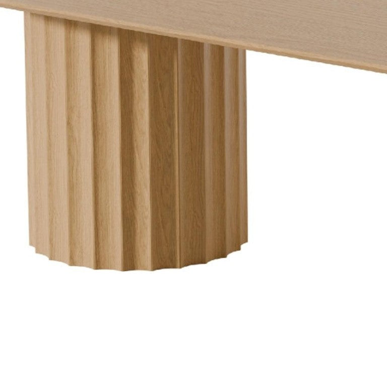 HomeRoots 86 Inch Oval Solid Wood Dining Table with Dual Pedestal Base Seats up to Eight 720681