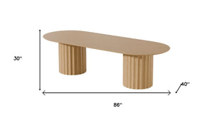 86 Inch Oval Solid Wood Dining Table with Dual Pedestal Base Seats up to Eight