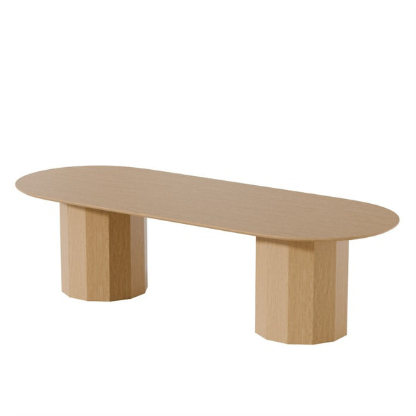 HomeRoots 86 Inch Oval Natural Wood Double Pedestal Dining Table for Large Gatherings 720682