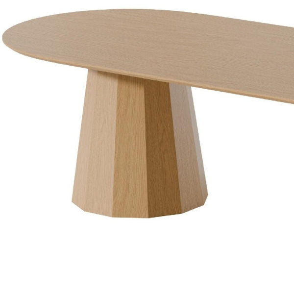 86 Inch Oval Solid Wood Dining Table with Double Pedestal Base Seats Eight