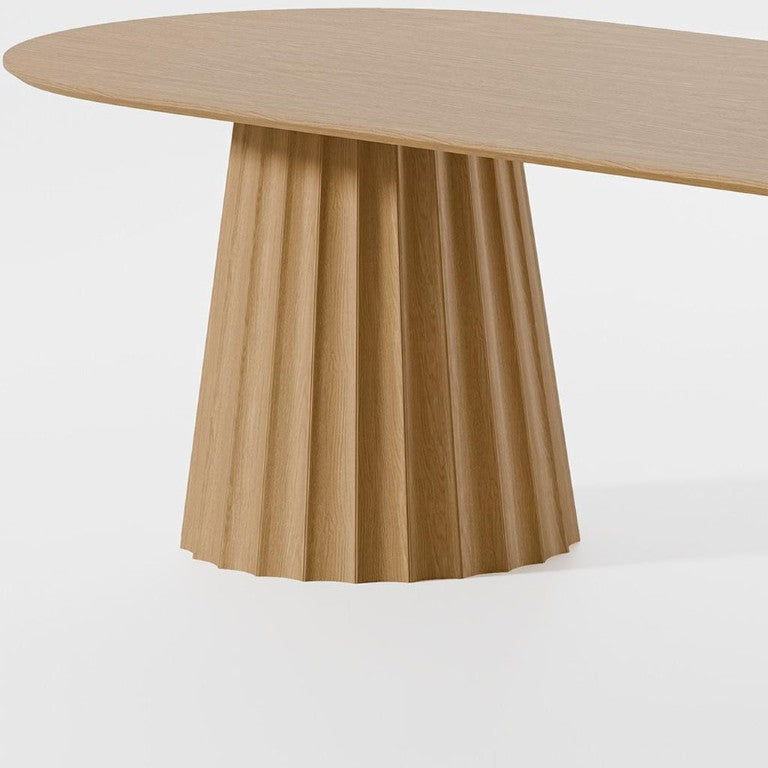 HomeRoots 86 Inch Oval Natural Wood Double Pedestal Dining Table for Elegant Gatherings 720685