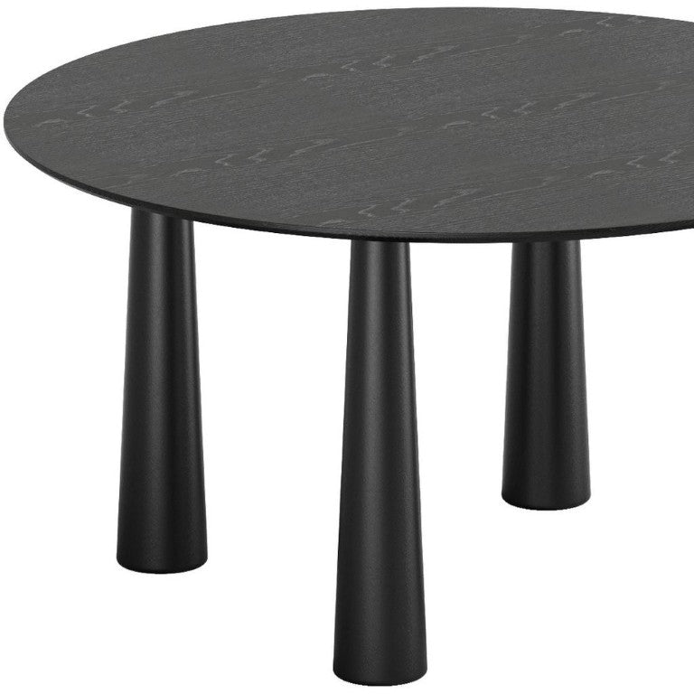 HomeRoots 59 Inch Solid Wood Round Dining Table in Black for Modern or Farmhouse Interiors 720690