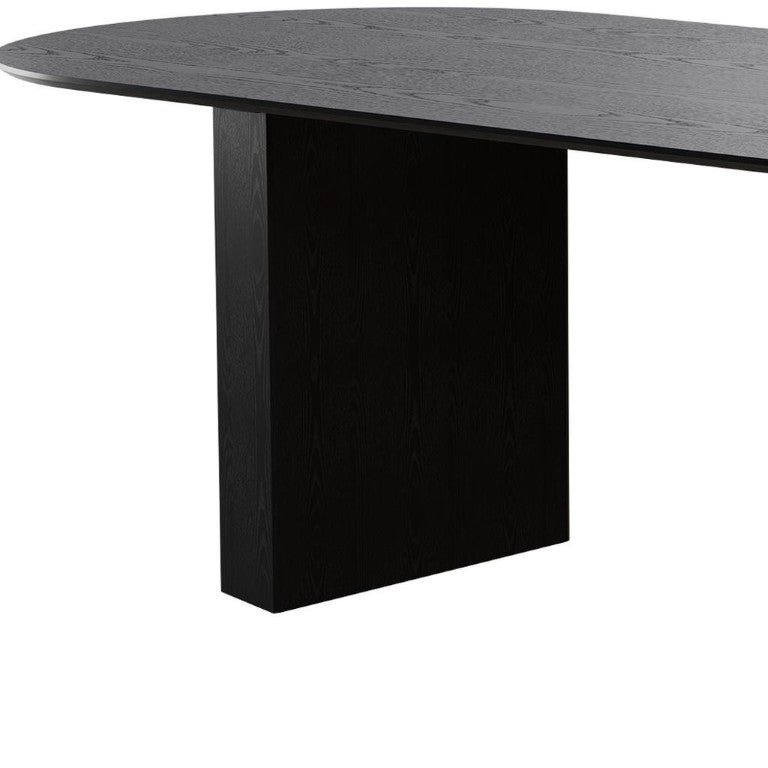 HomeRoots 86 Inch Oval Black Wood Dining Table with Dual Pedestal Base Seats Eight 720693