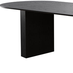 86 Inch Oval Black Wood Dining Table with Dual Pedestal Base Seats Eight