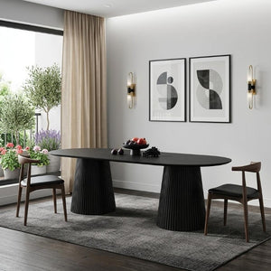 86 Inch Oval Wood Dining Table with Double Pedestal Base for Formal Gatherings