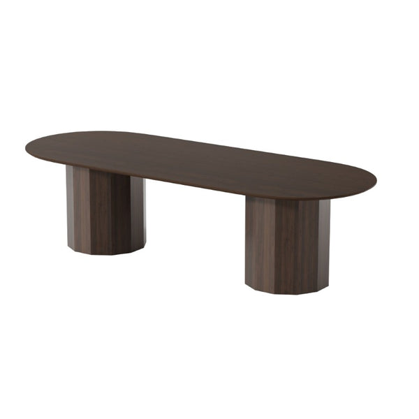 HomeRoots 86 Inch Solid Walnut Oval Dining Table with Elegant Dual Pedestal Base Seats Eight 720697