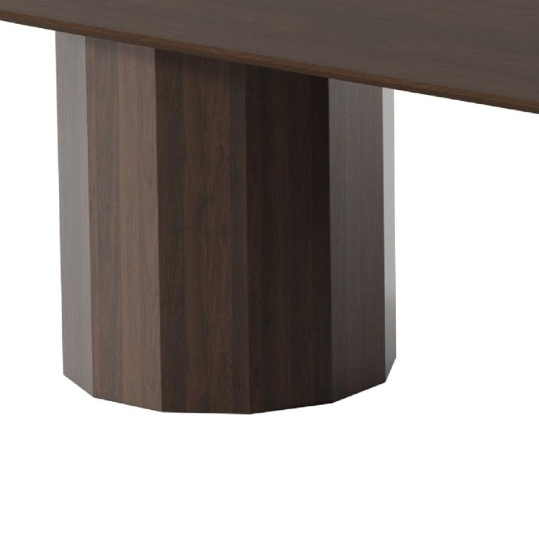 HomeRoots 86 Inch Solid Walnut Oval Dining Table with Elegant Dual Pedestal Base Seats Eight 720697