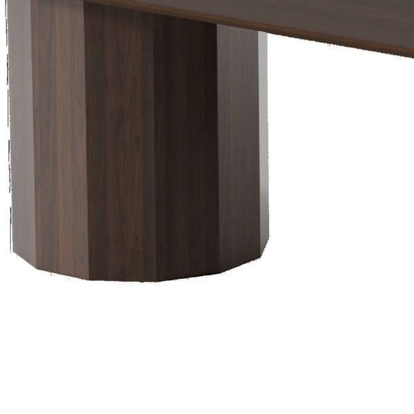 86 Inch Solid Walnut Oval Dining Table with Elegant Dual Pedestal Base Seats Eight