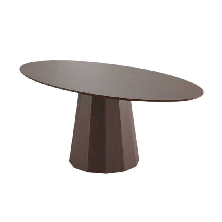 HomeRoots 86 Inch Oval Solid Walnut Dining Table with Dual Pedestal Base Seats Eight 720698