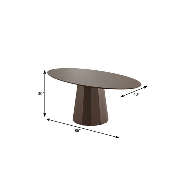 86 Inch Oval Solid Walnut Dining Table with Dual Pedestal Base Seats Eight