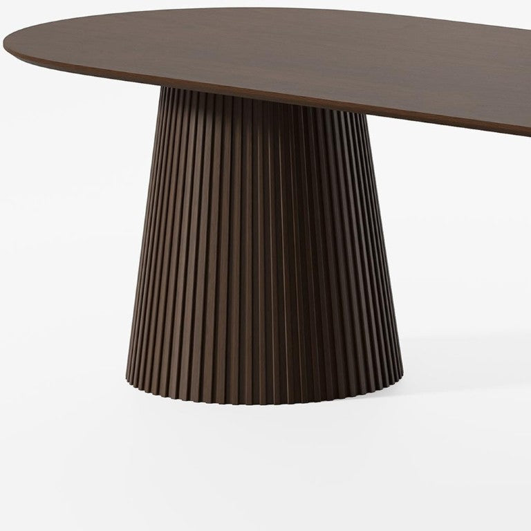86 Inch Oval Solid Walnut Dining Table with Double Pedestal Base Seats Eight