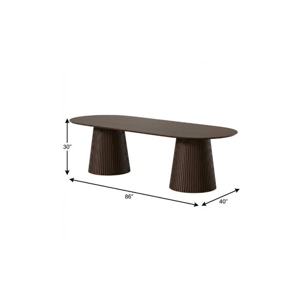 86 Inch Oval Solid Walnut Dining Table with Double Pedestal Base Seats Eight