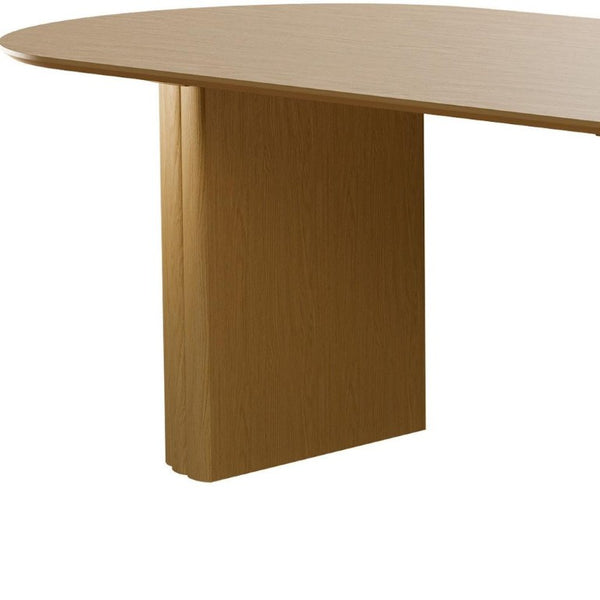 86 Inch Oval Natural Wood Dining Table with Sturdy Double Pedestal Base Seats Eight