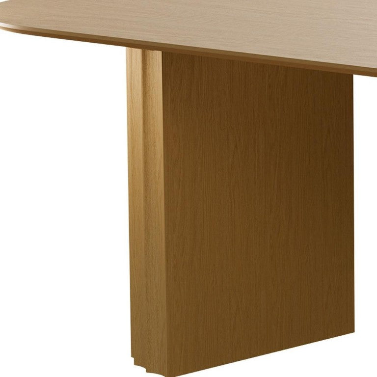 HomeRoots 86 Inch Oval Natural Wood Dining Table with Elegant Double Pedestal Base Seats Eight 720702