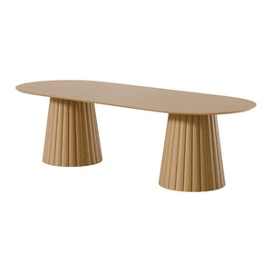 HomeRoots 86 Inch Oval Solid Wood Dining Table with Twin Pedestal Base Seats Eight 720707