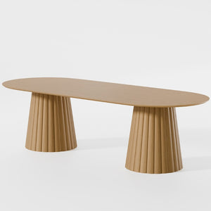 86 Inch Oval Solid Wood Dining Table with Twin Pedestal Base Seats Eight