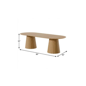 86 Inch Oval Solid Wood Dining Table with Twin Pedestal Base Seats Eight