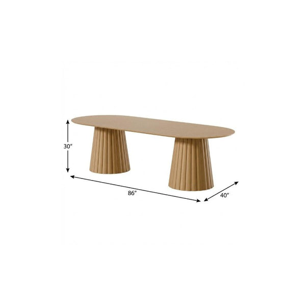 86 Inch Oval Solid Wood Dining Table with Twin Pedestal Base Seats Eight