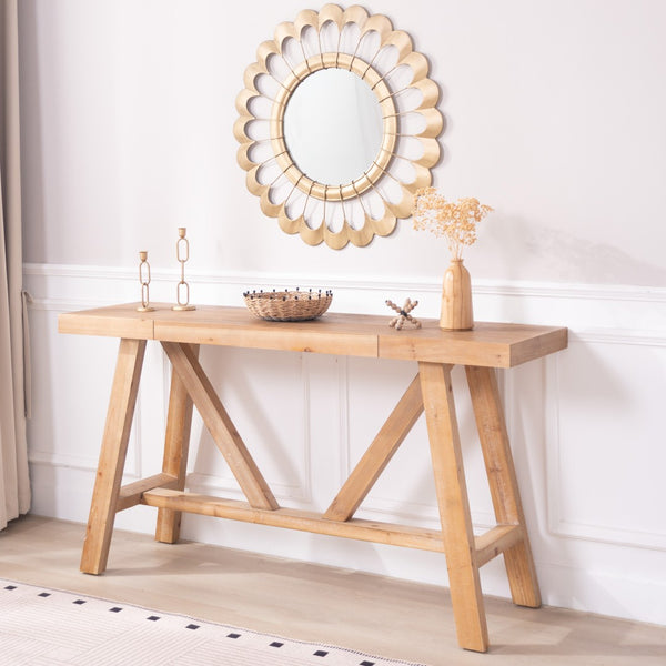 English Elm Farmhouse A-frame Console Table Engineered Wood Entryway Accent with Open Base W2729P414723