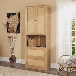 English Elm 2 Door Bookshelf with USB Port and 3 Drawers — Compact Pine-MDF Storage Cabinet for Living Room Natural 80.1 L x 17.65 W x 6.3 H N701P245551W