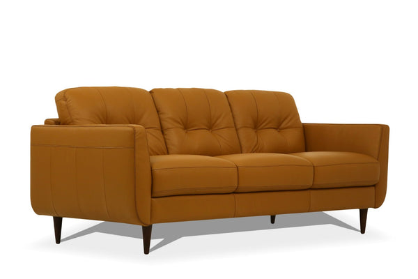 English Elm Radwan Italian Leather Sofa Tufted Mid-century Modern Three-seat Walnut Leg Living Room Camel B2726P496926