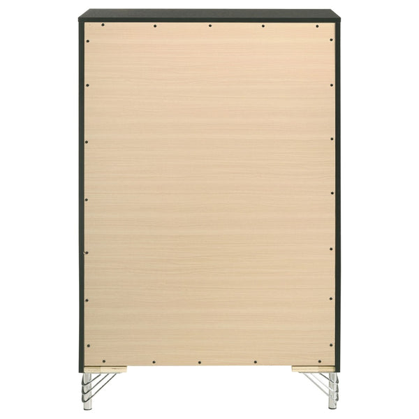 English Elm Malcolm Five Drawer Chest in High Gloss Black with Chrome Pulls for Modern Bedrooms B062P447799