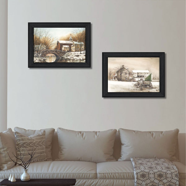 English Elm "winter Reflections" 2-piece Framed Wall Art Set with Matte Black Wood Gallery Frame B06786899