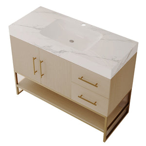 English Elm 36" Freestanding Bathroom Vanity Sintered Stone Top Gold Hardware Wood Cabinet W3136S00055