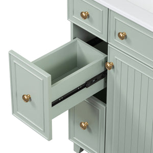 English Elm 24-Inch Bathroom Vanity Cabinet with Ceramic Sink, Space-Saving Storage, Solid Wood Feet, Durable Finish Green WF532034AAF