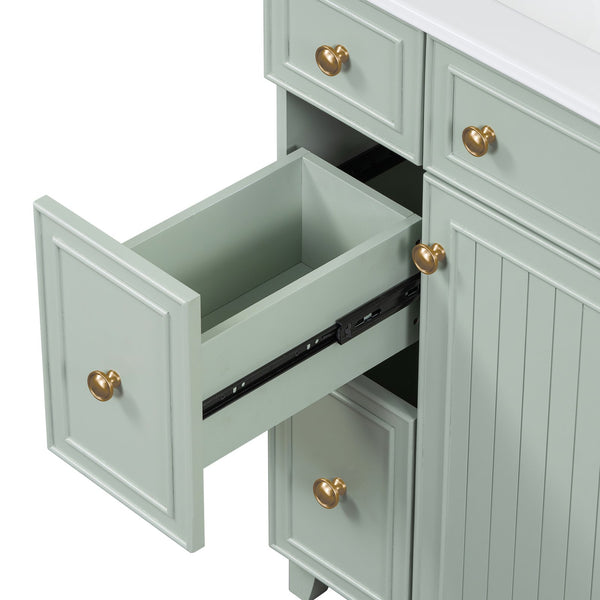 English Elm 24-Inch Bathroom Vanity Cabinet with Ceramic Sink, Space-Saving Storage, Solid Wood Feet, Durable Finish Green WF532034AAF