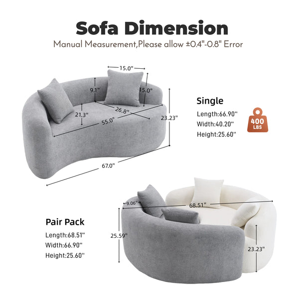 English Elm LY-042 Zen-Inspired S-Curved Dual-Depth Loveseat with Chenille Upholstery, Ready-to-Use Comfort Light Gray W2231P329726