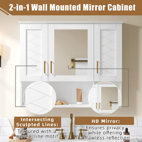 English Elm 35 Inch Wall Mount Medicine Cabinet Soft Close Mirror Storage for Modern Bathroom White N710P389453K