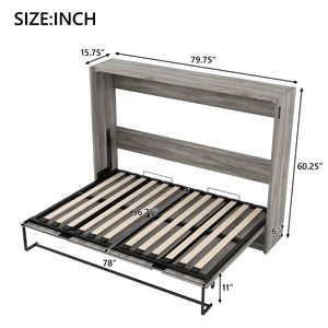 English Elm Full Full Size Murphy Bed Cabinet Gray — Space-Saving Fold-Down Full Bed with 800lb Capacity, Sleek Design N709P002048D