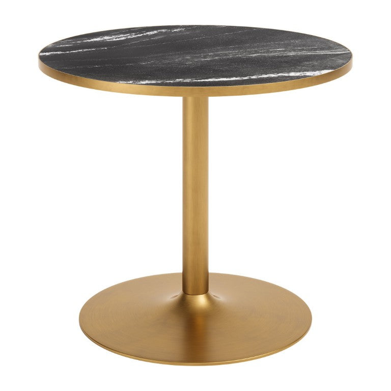 36 Inch Round Faux Marble Top Dining Table with Steel Pedestal Base for Modern Spaces