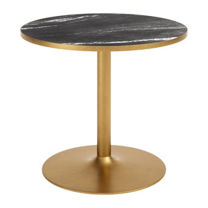 36 Inch Round Faux Marble Top Dining Table with Steel Pedestal Base for Modern Spaces