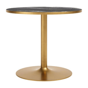 36 Inch Round Faux Marble Top Dining Table with Steel Pedestal Base for Modern Spaces