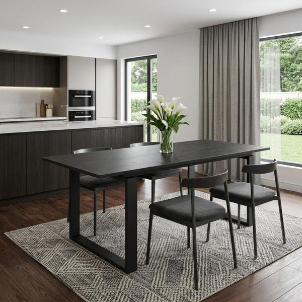 79 Inch Black Solid Wood Sled Base Dining Table for Modern Everyday Gatherings