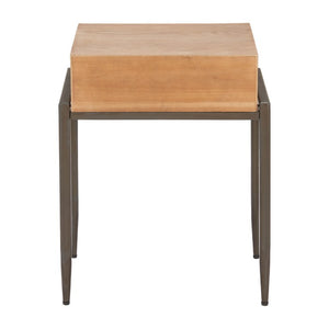 25 Inch Wood and Steel End Table with Drawer Natural Finish Accent for Living Room
