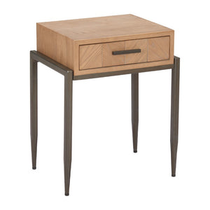 25 Inch Wood and Steel End Table with Drawer Natural Finish Accent for Living Room
