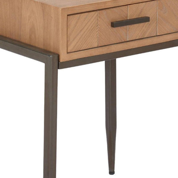 25 Inch Wood and Steel End Table with Drawer Natural Finish Accent for Living Room